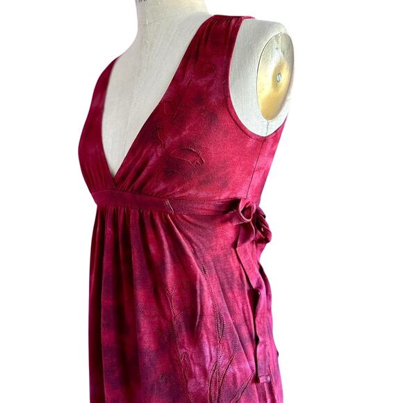 Womens Dress Size Small Burgundy Tie Dye Reworked Y2K Summery Resort Ready Fun - Picture 3 of 8